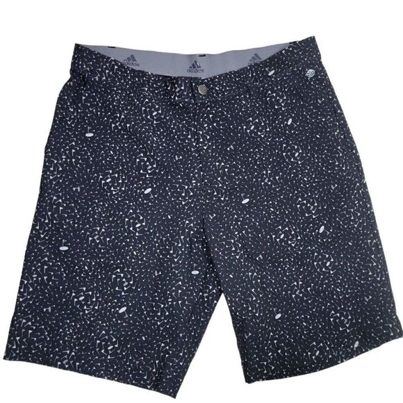 Adidas Golf Shorts Mens 32 Black Performance Ultimate 365 All Over Print Flag - Picture 1 of 13